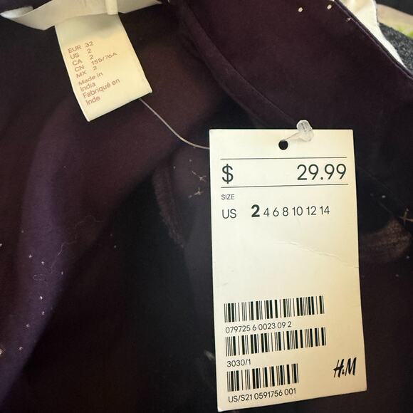 H&M Celestial Print Ruffle Blouse Long Sleeve High Neck Black Gold US 2 NWT - Picture 7 of 9